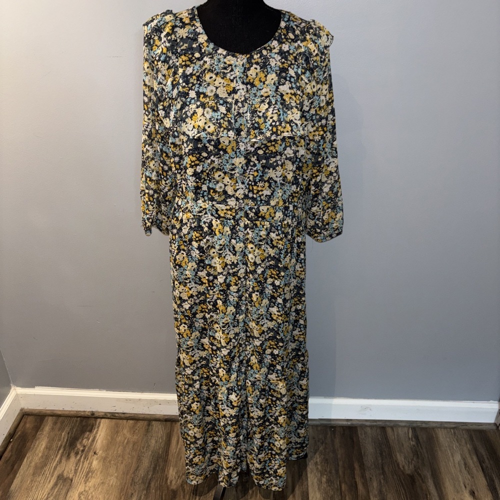 LOFT Womens Size XL Floral Maxi Shirt Dress‎  Button Front Cottagecore Flowy